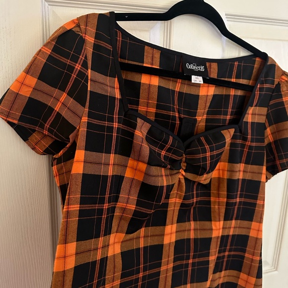 Collectif London Mimi Pumpkin Check Top Orange Fall / Autumn shirt - UK size 20 - Picture 4 of 6